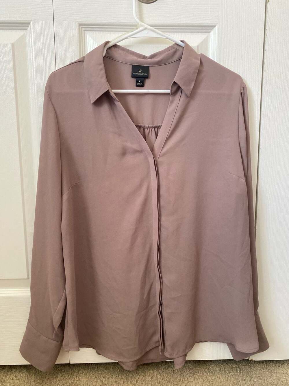 Worthington Women's Long Sleeve Button-Down Blouse Mauve Size L